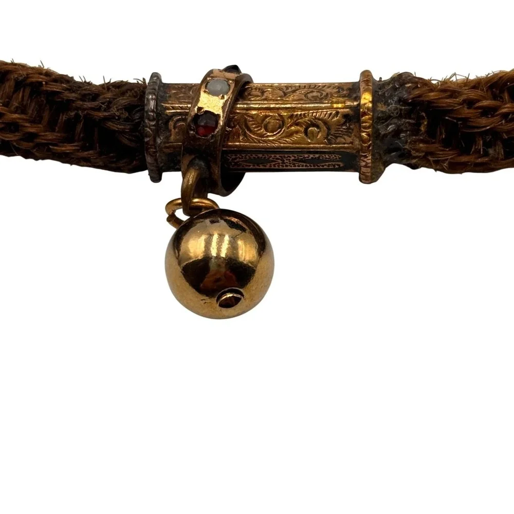 Antique Victorian Mourning Watch chain Bracelet Braided Hair Gold fill 8.5